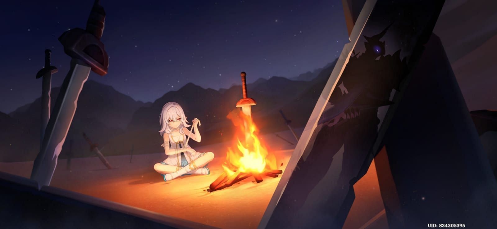 Skirk mending her broken wrist while training with Surtalogi (Image via HoYoverse)